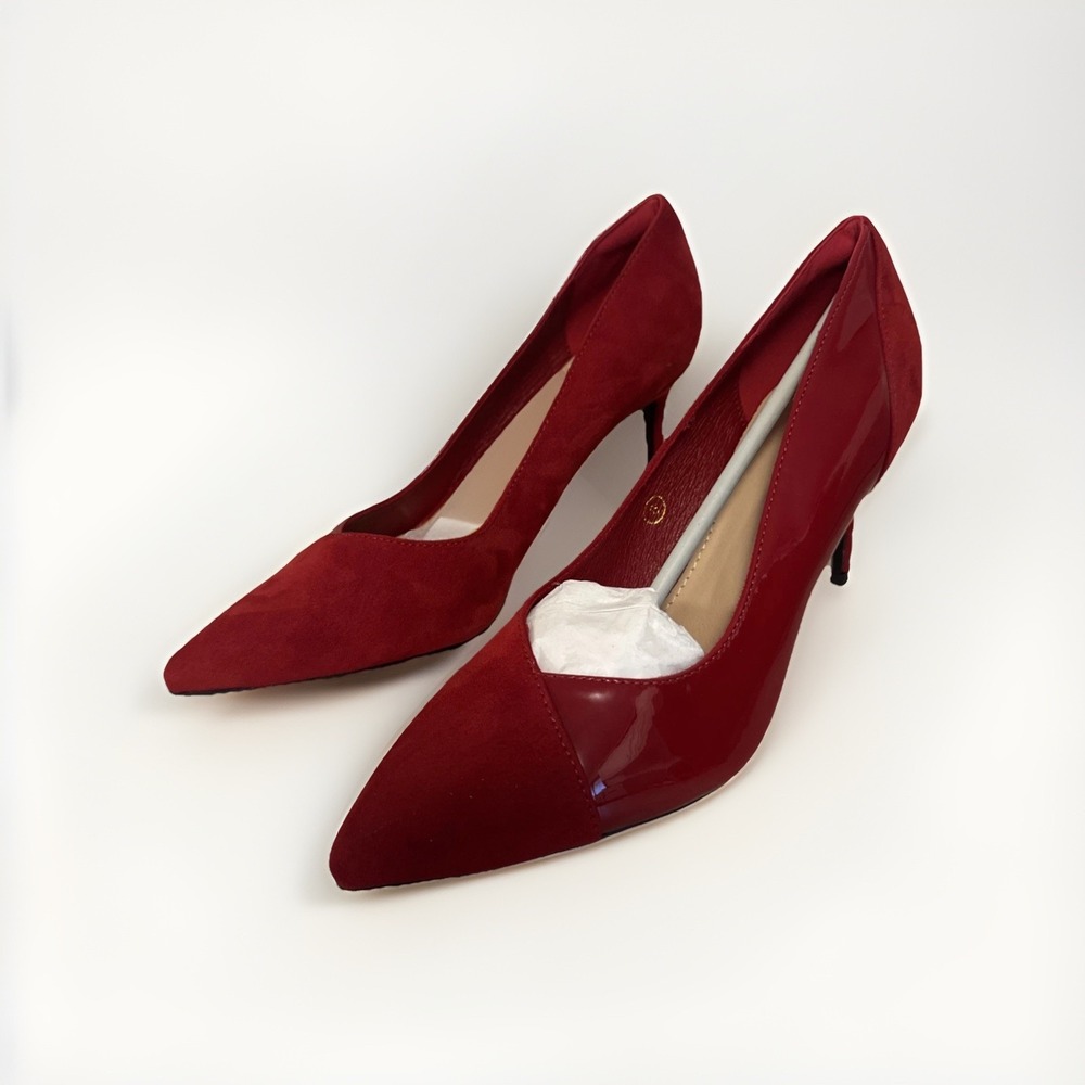 Coutgo Red Suede Patent Pointed Toe Stiletto Heels Women's‎ Size 8 Pumps